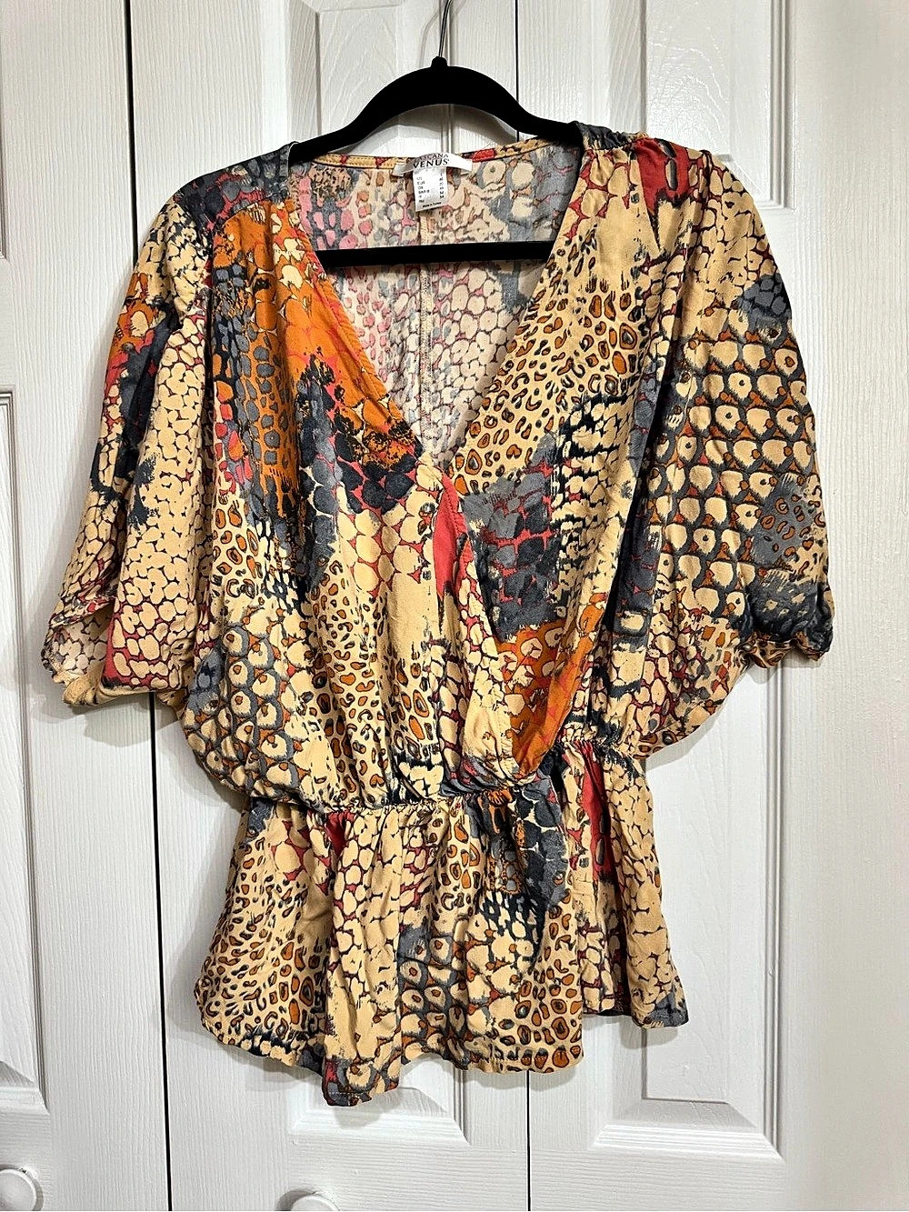 Lascana Printed Wrap Blouse in Brown & Orange Size Large #170